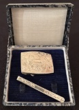 Vintage Sterling Belt Buckle & Tie Bar Set - In Original Box