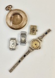Estate Lot - 5 Pieces Include: Gold-Filled Pocket Watch Case Marked 