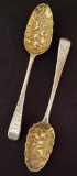 Pair English Sterling London Berry Spoons - Hallmarks Are Worn, 8½