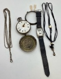 Estate Lot - Includes: Vintage Golfers Pal Wristband, Old Watch As Found, Watch Chains Etc.