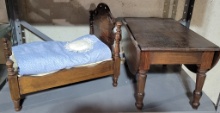 Hand Made Restored Doll Furniture - Includes Bed & Drop-Leaf Table