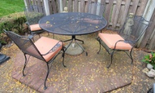 4 Woodard Iron Chairs W/ Pads; 54" Round Woodard Iron Table; Concre