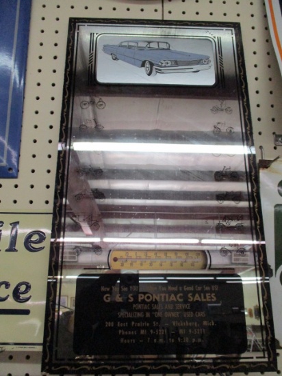Collectible G&S Pontiac Sales  Mirror w/ Built in Thermometer