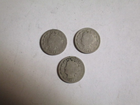 Liberty Nickels 3 Coins 1894, 1899 (2)