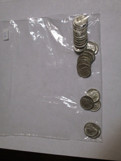 Mercury Dimes 1939-1945 All BU, MS 63+, FSB (25 Coins)