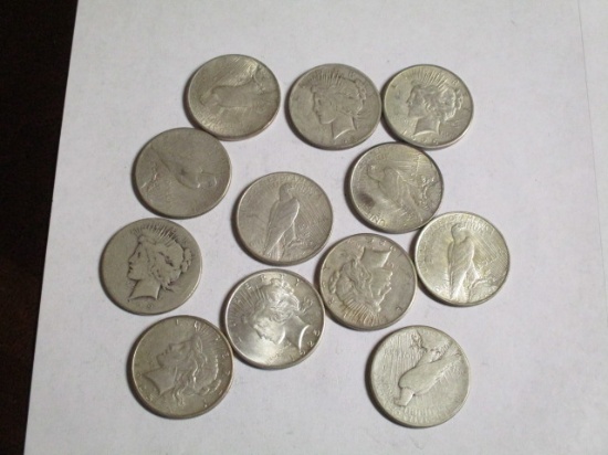 Peace Dollars (12 coins) Various Dates & Condition