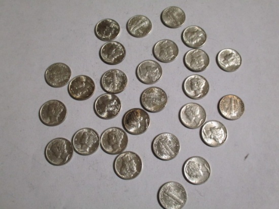 Mercury Dimes 1940's BU (27 coins) A few coins heavy toning