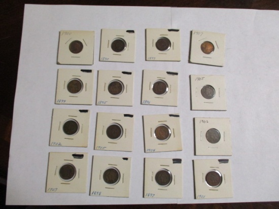 Indian Head Cents 1890-1907 Various Dates & Condition (16 Coins)
