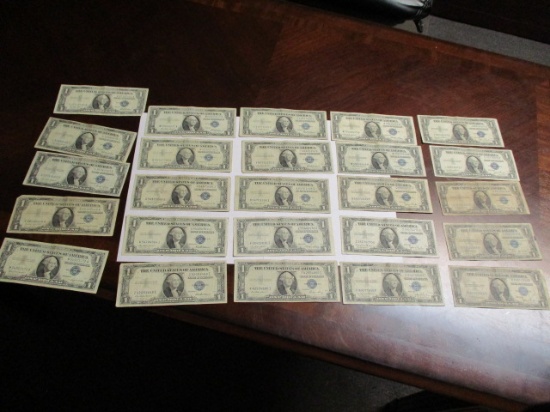 Silver Certificates $1.00 Various dates (25 notes)