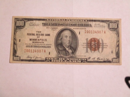 National Currency $100.00 Note 1929