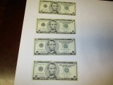 Currency $5 notes Sequentially numbered bills are crisp 203A 781-784