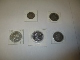 Canadian Silver Coins 50 cent 1950 .80% silver, $1 1950 (3) .80% silver, $5 1991 1 ounce pure silver