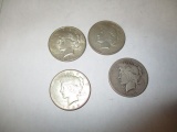 Peace Silver Dollars Common Dates 4 Coins