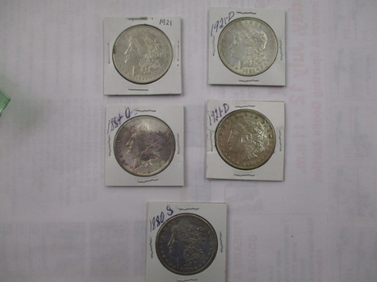 Morgan Silver Dollars 1921, (2) 1921D, 1880S, 1884-O