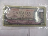 Obselete Canadian currency very collectible 1937 GeorgeVI $1.00 dollar bill, 1954 Elizabeth II (no d