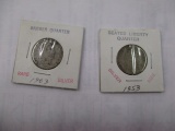 1853 & 1903 well worn coins  Barber & seated Liberty Quarters