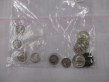 U.S. Silver coins - Wartime 5 cent (2), Mercury dimes (6), Washington 25 cent (4), Small silver roun
