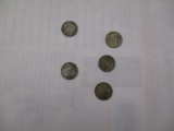 Canadian 5 cent Silver coins 1910, 1912 (2), 1913, 1920