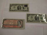 Currency 16 $2.00 bills crisp, two postal stamps Ironton MN 1976, 2 Canadian $2.00 bills