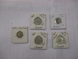 Silver Coins Canadian 25 cent, 1967, (2) 1968, 1908 Silver 5 Cent, Great Britain 1937 Silver Six Pen