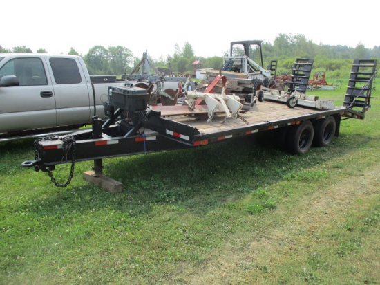 16' dual tandem axle trailer flat bed w/ winch, ramps & pintle hitch