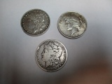 US silver dollars 1881S, 1883 Morgans and 1922 Peace