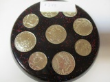 Decorative coin display may not be genuine 5 Morgans,4 Kennedy's (novelty item)