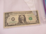 U.S. currency $1.00 notes sequential serial numbers 8885-8889