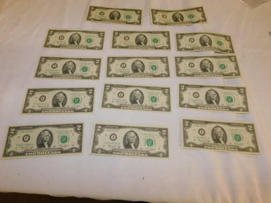 U.S. Currency $2.00 bills consecutively numbered 51617641-7645, 18308713-8716, 18308706-8707 1830872