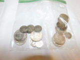 U.S. Silver coins 1964 half dollars (9), Rossevelt dimes (3), Wartime silver nickels (6)