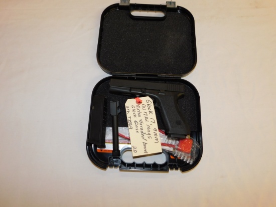 Glock model 17 9MM w/(2) 17 Rd Mags, extra threaded barrel, Glock case ser. TZ769