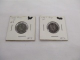 US Shield nickels with rays 1866 & 1867, 2 coins