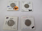 US Buffalo nickels 1915S, 1917,1918,1919S weak dates, 4 coins