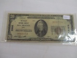 US currency $20 bill national currency 1929 valley nat. bank Des Moine Iowa