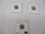 US Three cent silver coins 1851,52,53, 3 coins some high grades