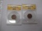 ANACS slabs Indian head cents 1878 VF30 corroded/cleaned, 1880 AU50 whizzed cleaned 2 coins