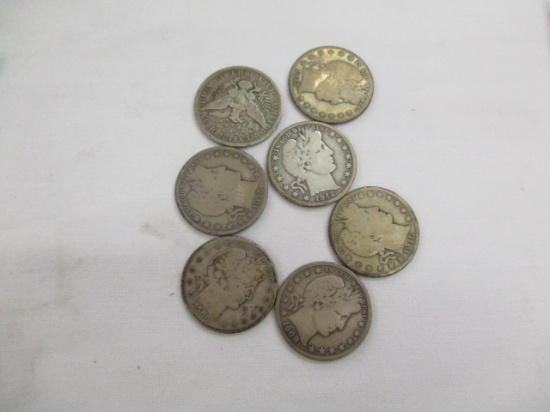 US Barber half dollars 1908S (2), 1909O,1912S,1913S,1915D,1915S, 7 coins