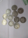 US Barber quarters 1900(2),1902(2),1903,1906,1908,1909(2),1911,1914, 11 total coins