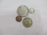 US Coins misc. Morgan dollar 1921, Kennedy half 40%, Roosevelt dime silver, 1906 Indian head cent, (
