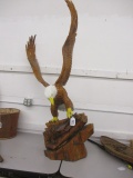 Large Carved Wood Eagle & Fish Sculpture