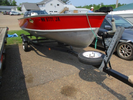 1979 Lund S-14 FT w/electric start Johnson 20 HP OB motor on good trailer