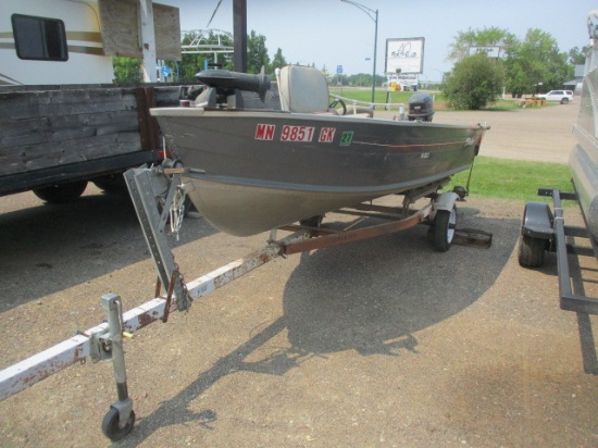1992 Fisher 14 FT fishing boat w/ 25 HP Evinrude OB motor, trolling motor, on good trailer
