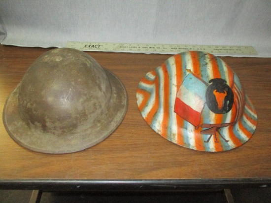 2- WWI US Helmets- WWI US 34th Infantry Company Painted Helmet