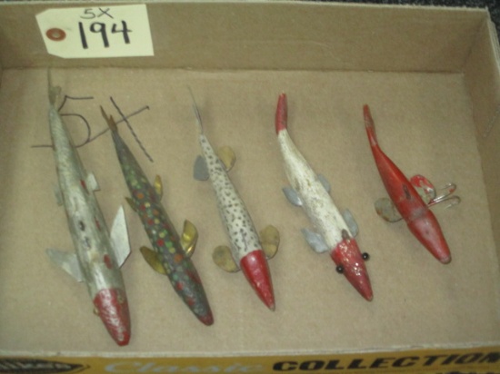 5- MN Wood Fish Decoys - 9", 8", 7", 7", 5.5"