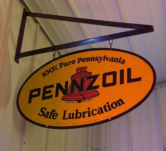 Pennzoil two-sided advertising sign w/hanger