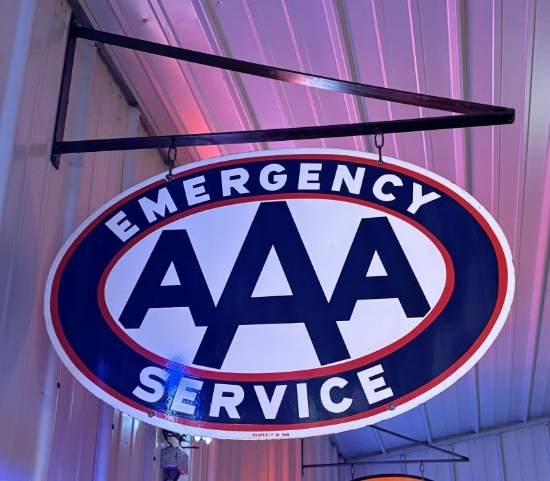 AAA Emergency Service porcelain two-sided sign w/hanger