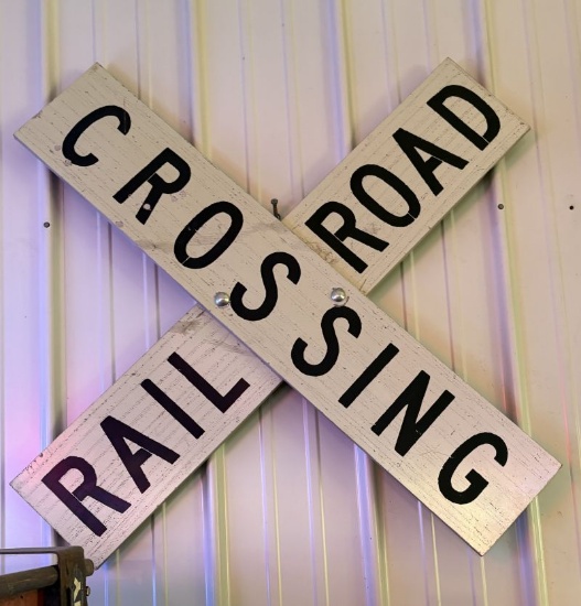 Wood railroad crossing sign