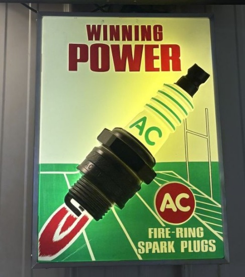 AC Fire Ring Spark Plugs lighted advertising sign “Winning Power”