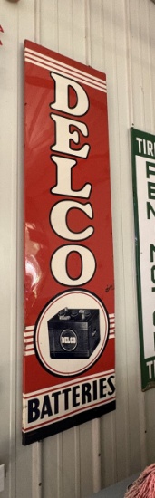 Delco Batteries vertical metal sign