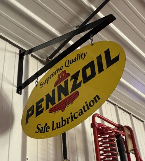 Pennzoil two-sided advertising sign w/hanger
